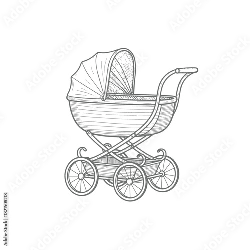 Vintage Baby Carriage Line Art Sketch
