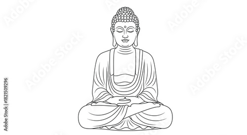 Buddha meditating in lotus position line art buddhism