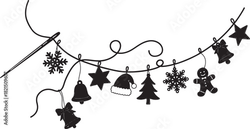 Christmas ornaments garland stitched with a needle festive holiday decoration
