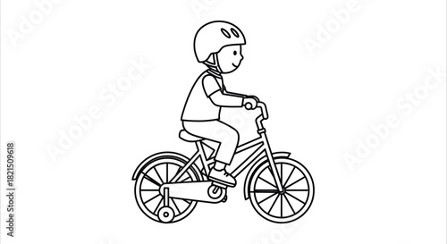 Child riding a bicycle with training wheels girl