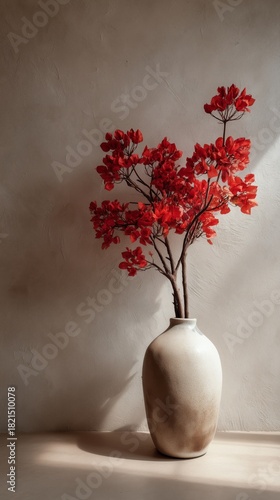Beautiful Red Flowers in a Vase on a Soft Background in a Serene Indoor Setting