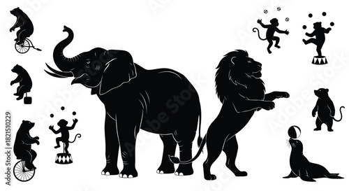 Circus Animals Performing Tricks Silhouette Collection