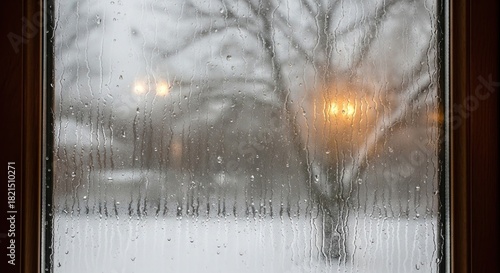 Water droplets on the window - Winter window condensation