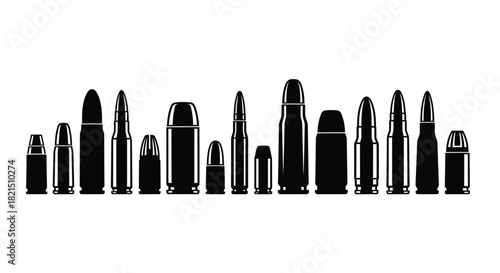 Collection of bullet silhouettes of various sizes bullets
