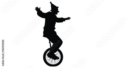 Clown Silhouette Riding a Unicycle circus performer