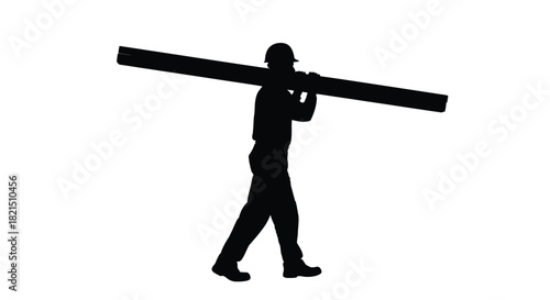 Construction Worker Silhouette Carrying Lumber Keywords: construction, worker, silhouette