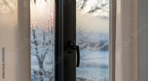 Water droplets on the window - Winter window condensation