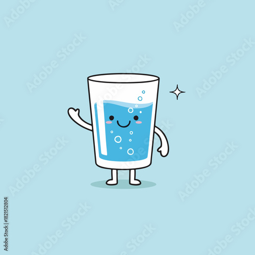Waving glass of water cartoon character