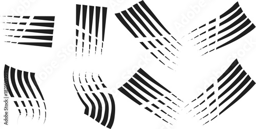 Dynamic abstract black line patterns, graphic elements, brush strokes, creating modern versatile design
