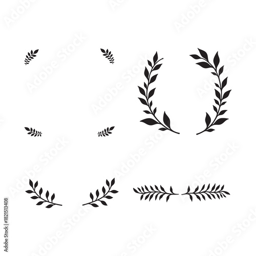 Elegant laurel leaves wreaths silhouette design. 