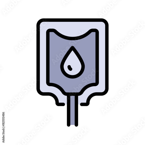 Saline color icon. IV drip bag with a tube. Vector illustration of an intravenous therapy, for healthcare apps, medical websites, and hospital-related visuals.