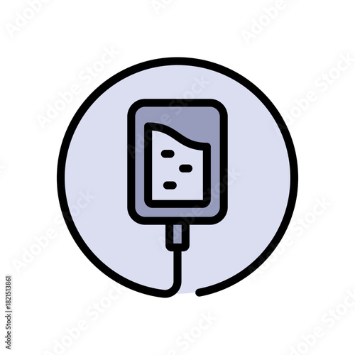 Saline color icon. IV drip bag with a tube. Vector illustration of an intravenous therapy, for healthcare apps, medical websites, and hospital-related visuals.