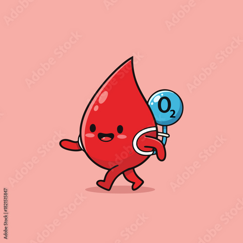 Red blood cell cartoon character carrying oxygen