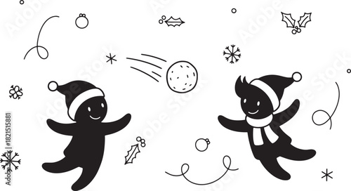 Festive winter fun a whimsical snow day illustration in black and white