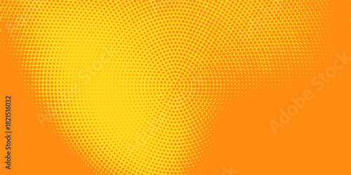 Radial halftone speckled gradient background. Concentric dotted texture with fading effect. Orange and yellow circle-hued wallpaper.eps10