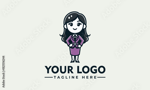 Charming Businesswoman Character Vector Logo Illustration for Corporate Branding