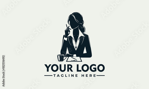 Elegant business woman vector logo illustration, professional female silhouette for corporate identity