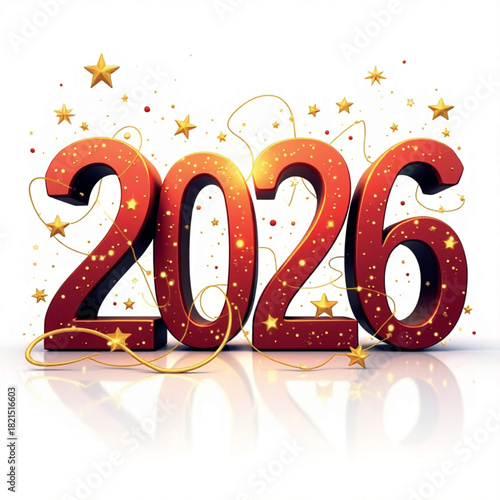 Festive Ribbon and Stars Happy New Year 2026 Graphic