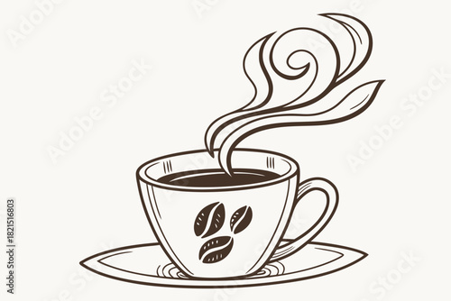 single coffee cup steam icon, abstract swirl for steam, minimal café branding style, flat vector, crisp shape design