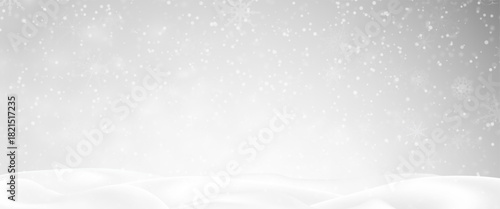 Snowdrifts, winter background for banners, advertising, and postcards. Winter landscape with snow-covered hills, falling snow, blizzard, snowstorm, vector, 3D effect.
