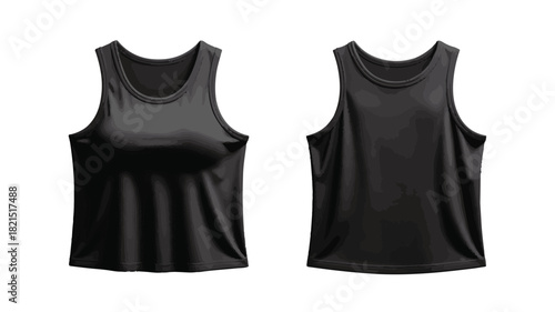Front and Back View of Black Tank Top Isolated on White Background t-shirt sleeveless