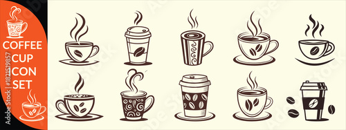 Coffee cup icon. Set of vector cups with coffee. Coffee cup logo. big coffee set design .