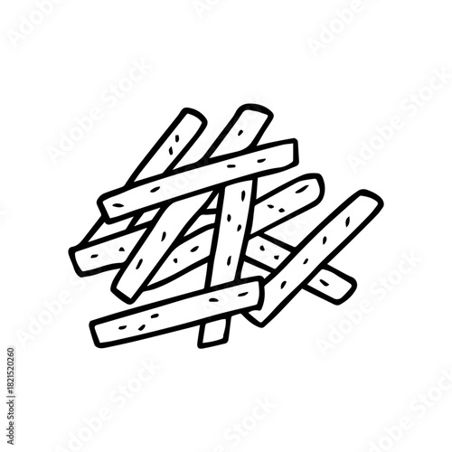 Hand-Drawn Style French Fries Black and White Outline Icon