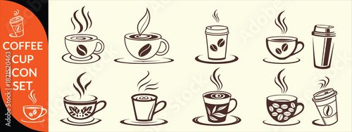 Coffee cup icon. Set of vector cups with coffee. Coffee cup logo. big coffee set design .