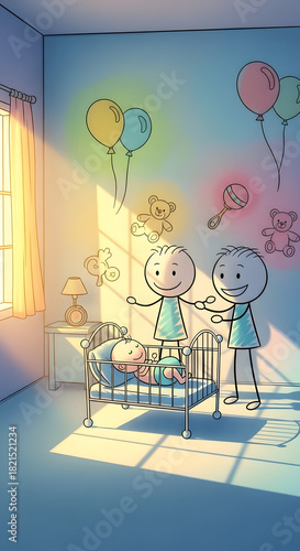 Family playing in the room caroon