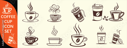 Coffee cup icon. Set of vector cups with coffee. Coffee cup logo. big coffee set design .