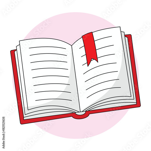 Cute Open Book with Bookmark Illustration
