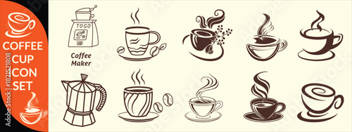 Coffee cup icon. Set of vector cups with coffee. Coffee cup logo. big coffee set design .