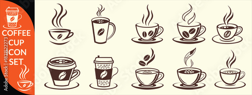Coffee cup icon. Set of vector cups with coffee. Coffee cup logo. big coffee set design .