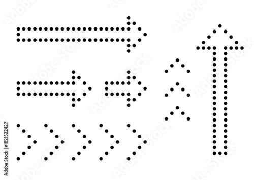 幾何学的なドットでできたモノクロ矢印のセット