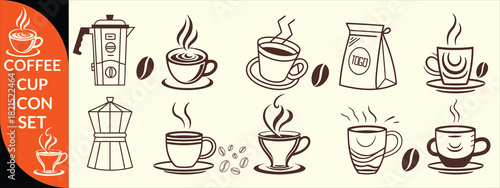 Coffee cup icon. Set of vector cups with coffee. Coffee cup logo. big coffee set design .
