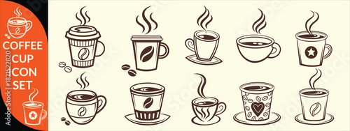 Coffee cup icon. Set of vector cups with coffee. Coffee cup logo. big coffee set design .