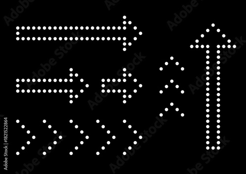 幾何学的なドットでできたモノクロ矢印のセット