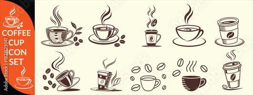 Coffee cup icon. Set of vector cups with coffee. Coffee cup logo. big coffee set design .