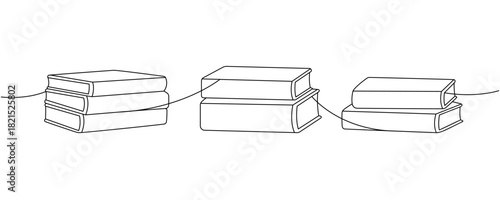 Flat minimalist line art of stacked books in different horizontal drawn