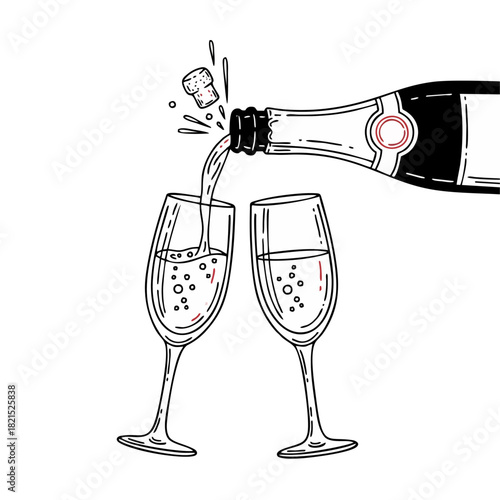 Sparkling celebration Two glasses clinking with champagne being poured in a festive toast, a joyous occasion