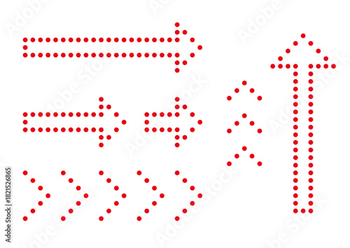 幾何学的なドットでできた赤色矢印のセット