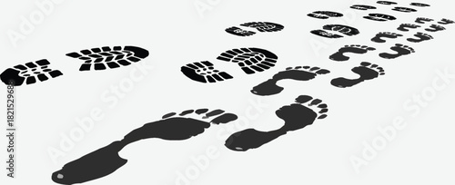 footprint shoe sole tracking path on transparent background, shoe footprint path vector illustration