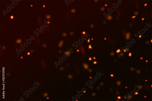 Sparkling Fire Embers Floating in Dark Red Ambient Background, Abstract Particle Effect