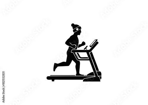 Silhouette of a person running on a treadmill, engaged in a fitness workout and indoor exercise activity