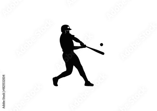 Dynamic silhouette of a baseball batter in full swing, making forceful contact with the ball, symbolizing power, precision, and the competitive spirit of sports action