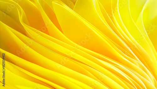 Bright yellow abstract background with flowing layered shapes. Vibrant and energetic composition for creative design.