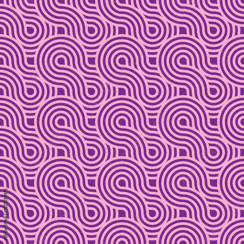 Stylish purple retro pattern design for textiles and backgrounds, a groovy seamless repeatable swirl that brings vintage vibes and adds a modern touch