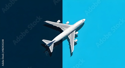 Diseño plano del concepto de viaje con avión sobre fondo azul con espacio de copia
