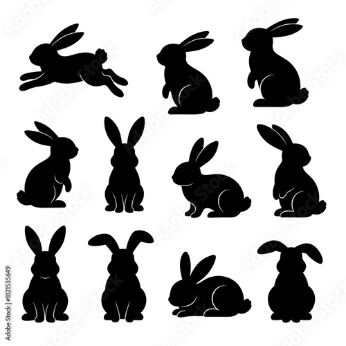 Easter bunny silhouettes clip art set