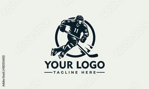 Ice hockey player in action vector logo illustration for a sports team emblem.